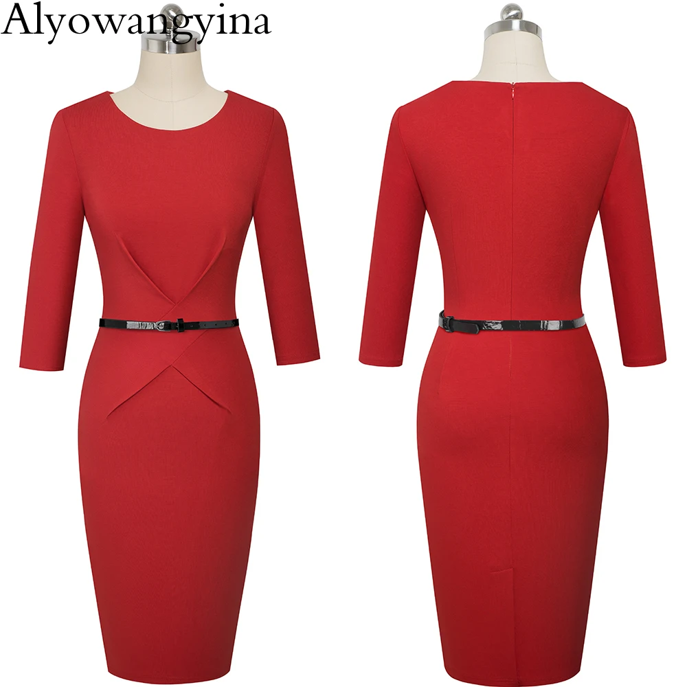Alyowangyina, винтажная женская мода, цветочный узор, Котт, цветная, офисная, деловая, рабочая, вечерние, для женщин, облегающее, осеннее платье, B552