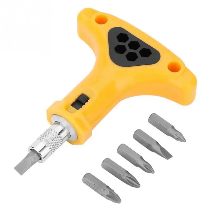 

7Pcs Hex Slotted Repair Removable Multifunction Home Anti Slip T Handle Screwdriver Set Hardware Ratchet Tool Kit Manual