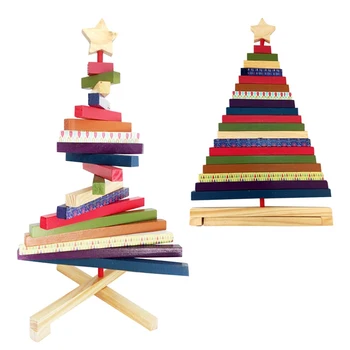 

Colorful Rotating Stripes Christmas Tree Wooden Christmas Craft Festive Gift Desktop Display Ornament Home Decorations Xmas Gift