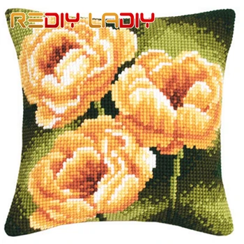 

Cross Stitch Cushion Lily Poppy Orchid Make Your Own Pillow Chunky Cross Stitch Kit Pre-Printed Canvas Acrylic Yarn Pillow Case