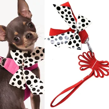 

Soft Suede Leather Small Pet Dog Harness for Dogs Puppy Chihuahua Yorkie Cat Cute Pet Harness with Leash Animal Vest Bow Dot New