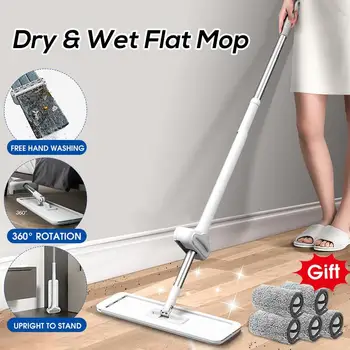 

Floor Mop Flat Mops Home Cleaning Tool Household Lazy Mop with Reusable Microfiber Pads Dry & Wet Self Wringing 360°Rotation