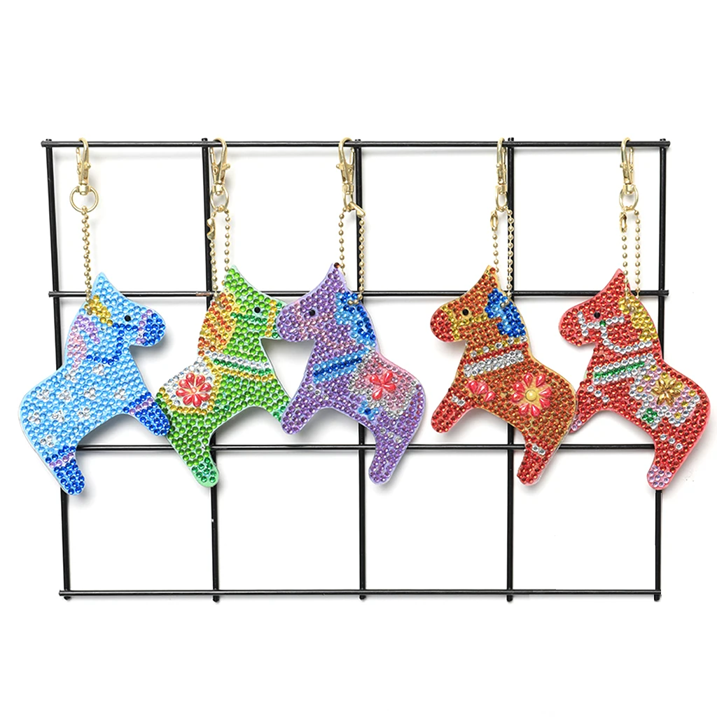 

5pcs DIY Colorful Horse Full Drill Special Shaped Diamond Painting Keychain Squirrel Cross Stitch Embroidery Women Bag Key Chain