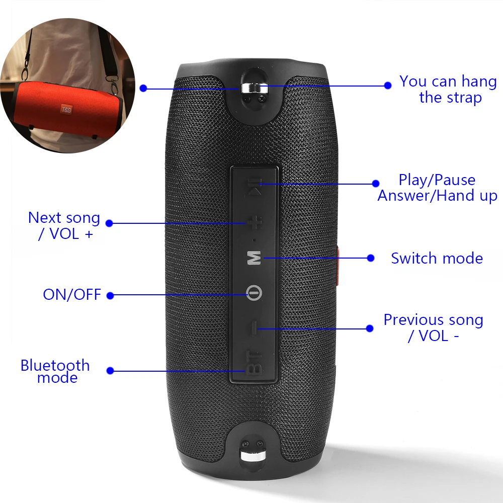 20W High-power Portable Speakers TG125 Outdoor Waterproof Battle Drum Wireless Speaker FM Radio loudspeaker USB Port AUX Input 20W High-power Portable Speakers TG125 Outdoor Waterproof Battle Drum Wireless Speaker FM Radio loudspeaker USB Port AUX Input