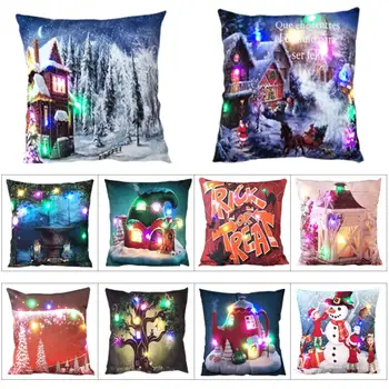 

Christmas Glowing Pillowcase Linen LED Lights Pillowslip Sofa Back Cushion Pillow Cover