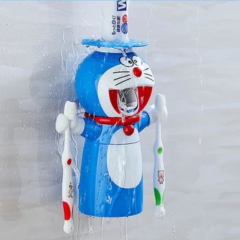 

Bathroom Accessories Automatic Toothpaste Dispenser Toothbrush Holder Cute Doraemon Wall Mount Squeezer Bathroom Tools Set