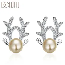 DOTEFFIL 925 Sterling Silver Fawn Pearl AAA Zircon Earrings Charm Women Fashion Jewelry Wedding Engagement Party Gift