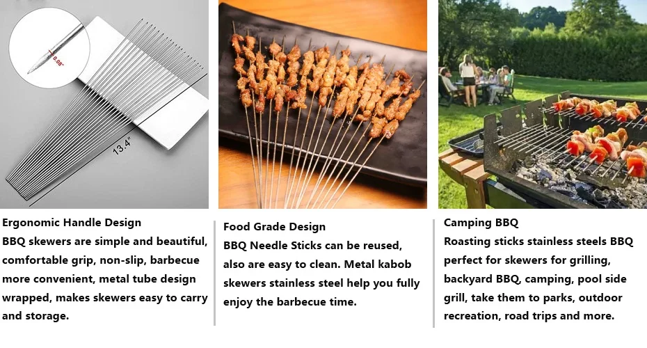30 Pcs Reusable BBQ Skewers Stainless Steel Barbecue Needle Kebab Stick Set 