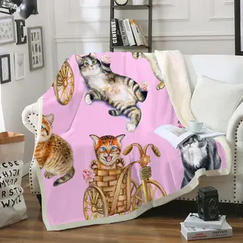 

Cats Sherpa Blanket Cartoon Animal Throw Fleece Blanket for Kids Pink Fluffy Blanket Cartoon Pet Fur Throw Blanket Dropship