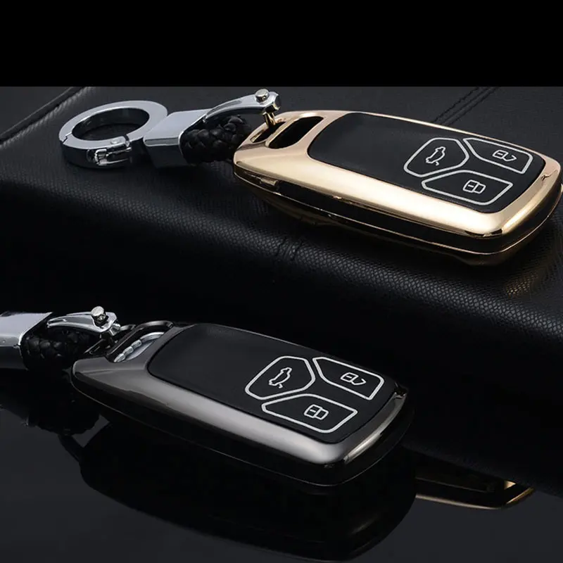 Световой кожаный чехол для автомобильных ключей, крышка чехол для Audi A5 Q7 S4 S5 A4 B9 Q7 A4L и формирующая листы для кровли 4 м TT TTS RS 8 S смарт-ключ чехол