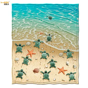 

HUGSIDEA Sea Turtle Print Flannel Fleece Throw Blanket Super Soft Couch Blanket Beach Blanket Ocean Sea Animal Blanket for Adult