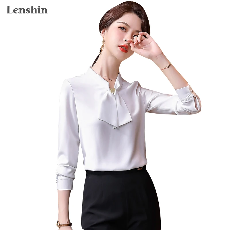 lenshin-–-chemises-en-tissu-doux-pour-femmes-blouse-a-col-rond-avec-nœud-tenue-de-travail-bureau-femme-haut-champagne-style-ample