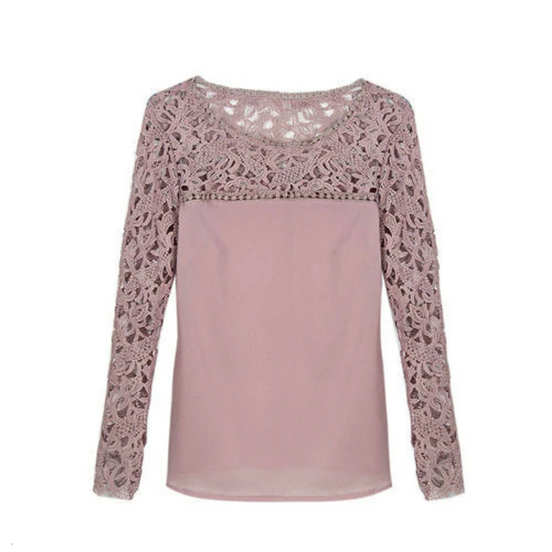 

Lady's Crochet Casual Shirt Springr Chiffon Tops Shirt Fashion Women O-neck Long Sleeve Hollow Out Crew Neck Loose Blouse