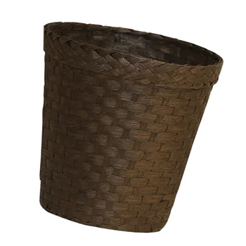

1PC Straw Woven Storage Bucket Wastepaper Basket Woven Garbage Can (Coffee)