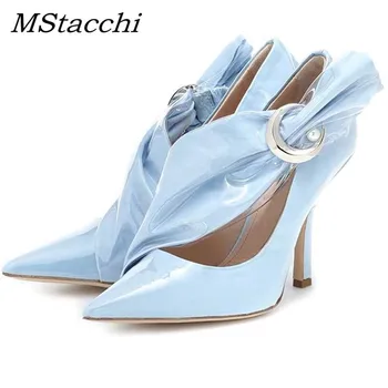 

MStacchi Fashion Women Wedding Shoes Woman Pointed Toe PVC Pumps Sexy Ladies Fine High Heels Crystal Buckle Dress Shoes Mujer