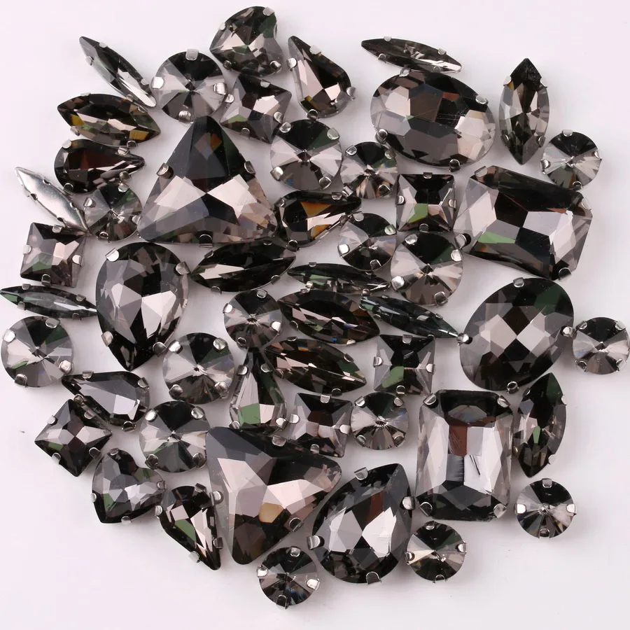 Silver Claw Setting Crystal Rhinestones - 50pcs Mixed Shapes, Clear & Jelly Candy AB
