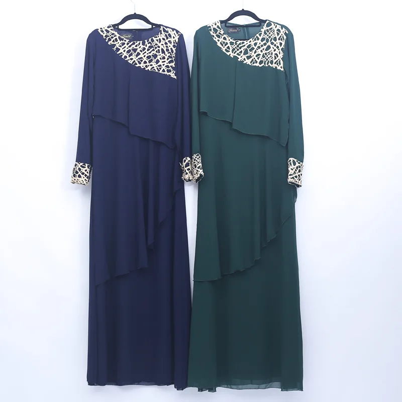 

Plus Size Vestidos Robe Femme 2019 Abaya Ukraine Long Sleeve Maxi Lace Chiffon Dress Vestido Longo Long Dresses Womens Clothing