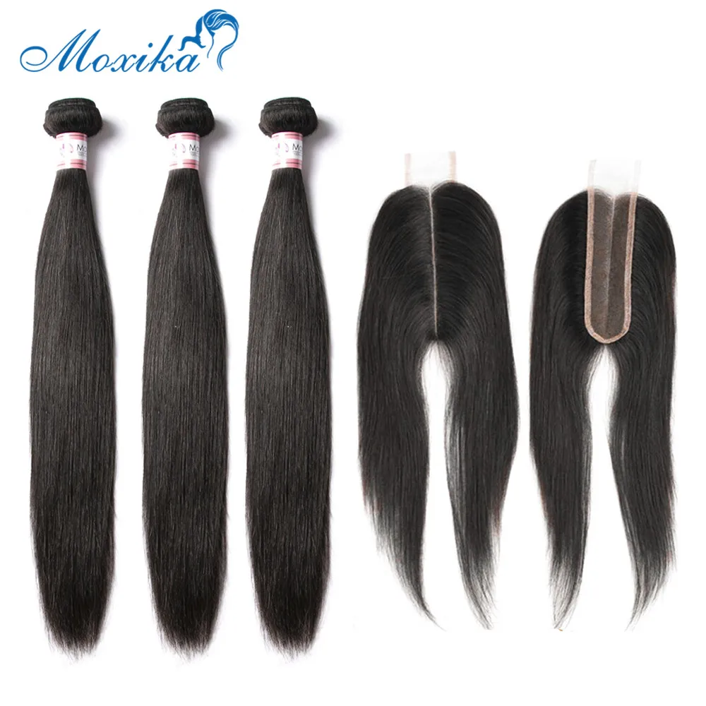 Moxika Ким К индийские прямые волосы 3 пучка с закрытием 4 шт./партия средняя часть закрытие 2x6 дюймов remy человеческие волосы с закрытием