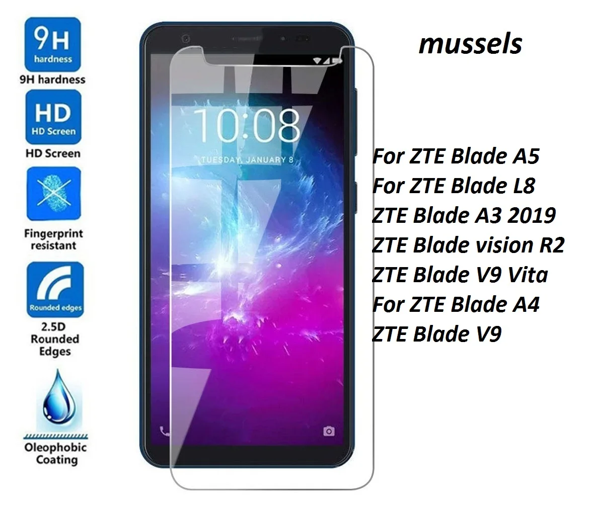 

For ZTE Blade V9 Vita Tempered Glass Screen Protector For ZTE Blade A3 Protective Film ZTE Blade vision A5 A4 A 5 (2019) 5.45"