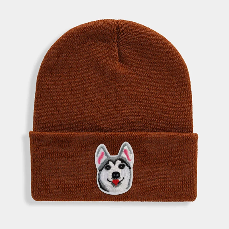 Huskies Hats Fashion Patches Sweet Beanie For Unisex Winter Brimless Stretchy Bonnet Solid Color Outdoor Cap Knitted Beanie