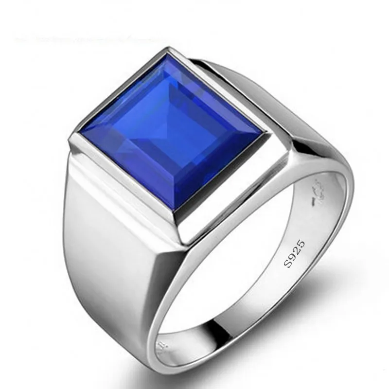 サファイア S925 リング・指輪 90% オフ男性 8ct ラボサファイアリングリアル 925 スターリング