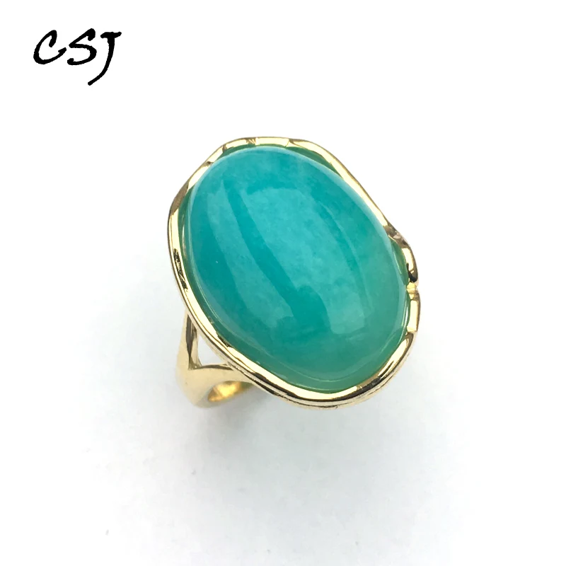 

CSJ Natural Amazonite classics adjustable Ring 925 Sterling Silver Oval 13*18mm Fine Jewelry Wedding Engagement for Women Gift