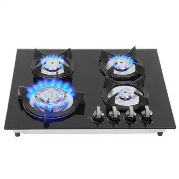 

4 Burners Gas Stove Glass Panel Desktop Liquefied Gas Stove Cooker Energy Saving Household Kitchen Cooking Appliance Cookware