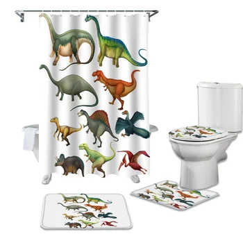 

Different Types Cartoon Dinosaurs Shower Curtains Set Bath Mat Set Toilet Cover Waterproof Shower Curtain Set Bath Mats Rugs