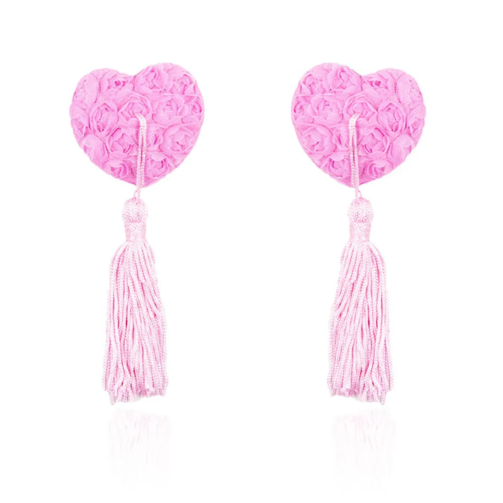Nipple Cover Heart-Shaped Rose Tassel Breast Stick Silicone Nipple Milk Paste Women Tassel Sequin Paste Breast Bra Cover