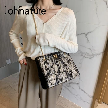 

Johnature Chain Plaid Women Bag 2020 New Fashion Large Capacity Shoulder Bags Leisure Hasp All-match Female Crossbody Bags