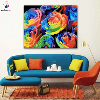 

DIY colorings pictures by numbers with colors Seven-color rose flower sea picture drawing painting by numbers framed Home