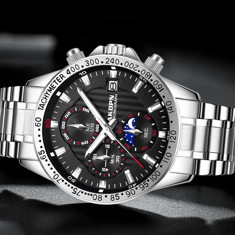 2023 Luxury Quartz Movement Men Wristwatch Stainless Steel Strap Business Watch Gift for Men Automatic Date Multifunction Dial