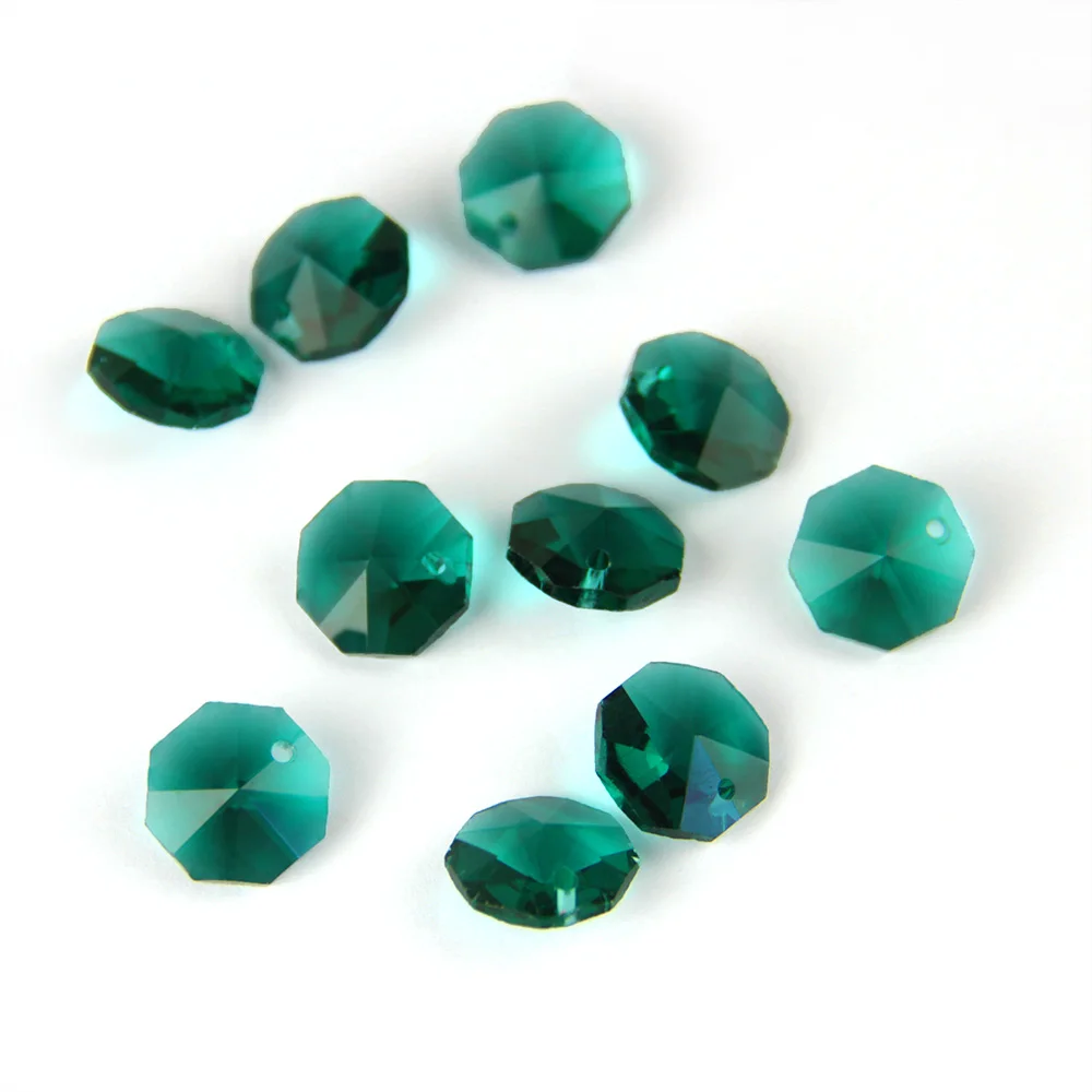 zircon green 100 шт/партия, 15 цветов Смешанные 14 мм Хрустальные стеклянные Восьмиугольные бусины в одном отверстии,, стеклянные Восьмиугольные Кристаллы одно отверстие - Цвет: zircon green