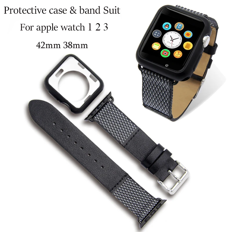 

Leather watch Strap + Protective Case Suit For apple watch series 3 2 1 band case 42mm 38mm Ultra Thin case Protector for iWatch
