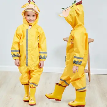 

Outdoor Unisex Children 3D Cartoon Animal Reflective Strip Full Face Body Hooded Raincoat Poncho Coverall