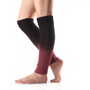 

Womens Girls Winter Gradient Color Cable Knitted Long Leg Warmers Footless Socks Outdoor Snow Ski Knee High Crochet Boot Cuffs