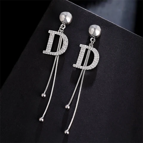 Long Tassel Letter D Hanging Earrings For Women 2021 Fashion Gold Crystal Big Dangle Earring Summer Jewelry Girls Party Gift