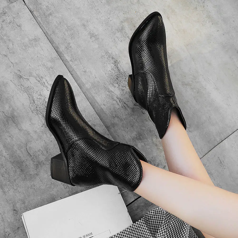 

LAPOLAKA 2020 Dropship Plus Size 32-43 Chunky Heels Ankle Boots Woman Shoes Zip Up INS Hot Black Shoes Women Boots Female