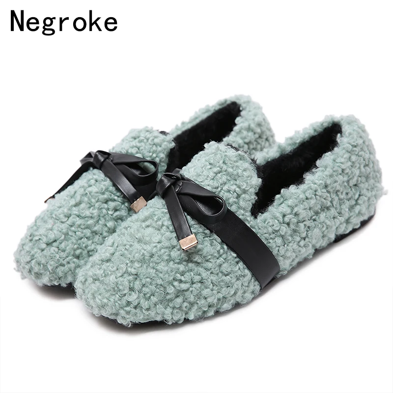 

Cute Women Snow Flats New Arrive Women Casual Keep Warm Short Plush Shoes Popular Faux Fur Flat Loafers Shoes