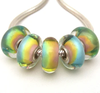 

JGWG2129 5X 100% Authenticity S925 Sterling Silver Beads Murano Glass beads Fit European Charms Bracelet diy jewelry Lampwork