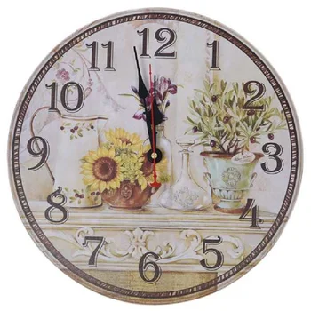 

New Vintage Antique Style 34cm Wall Clock Home Bedroom Retro Kitchen Quartz (Pattern:lavender)