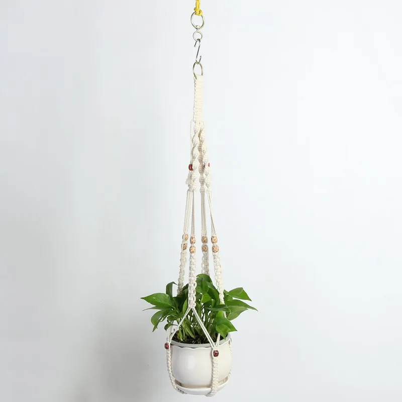 

Hot Sale Macrame Plant Hanger Indoor Outdoor Hanging Planter Basket Cotton Rope With Beads 35 Inch
