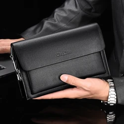 Men Coded Lock Day Clutch Anti-theft Handbag Male Big Capacity Long Wallet Phone Case iPad mini Holder, Black&Brown