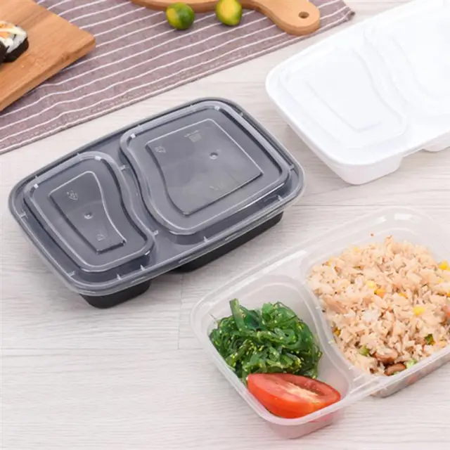 20pcs 1000ml Disposable Meal Prep Containers 2-Compartment Food Storage Box Microwave Safe Lunch Boxes (Black, With Lid) - Image 5
