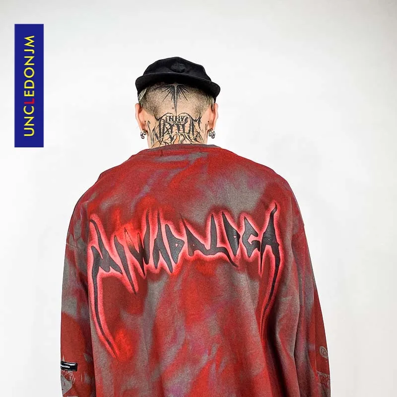 

UNCLEDONJM Cartoon Graffiti Retro Long-Sleeve T-shirt Men's Hip-hop Rap Streetwear Top oversized t shirt men clothing NF-NB2010
