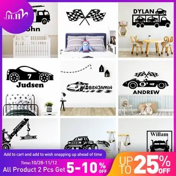 

Hot Sale Sport Car Custom Name vinyl Wall Sticker For Boy Kids Room Wall Decal Stickers Bedroom Vinyl Mural muursticker