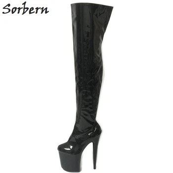 

Sorbern Sexy Thigh High Women Boots 20Cm Ultra High Heels 10Cm Platforms 2018 New Lady Gaga Steel Pole Dance Boots Custom Color