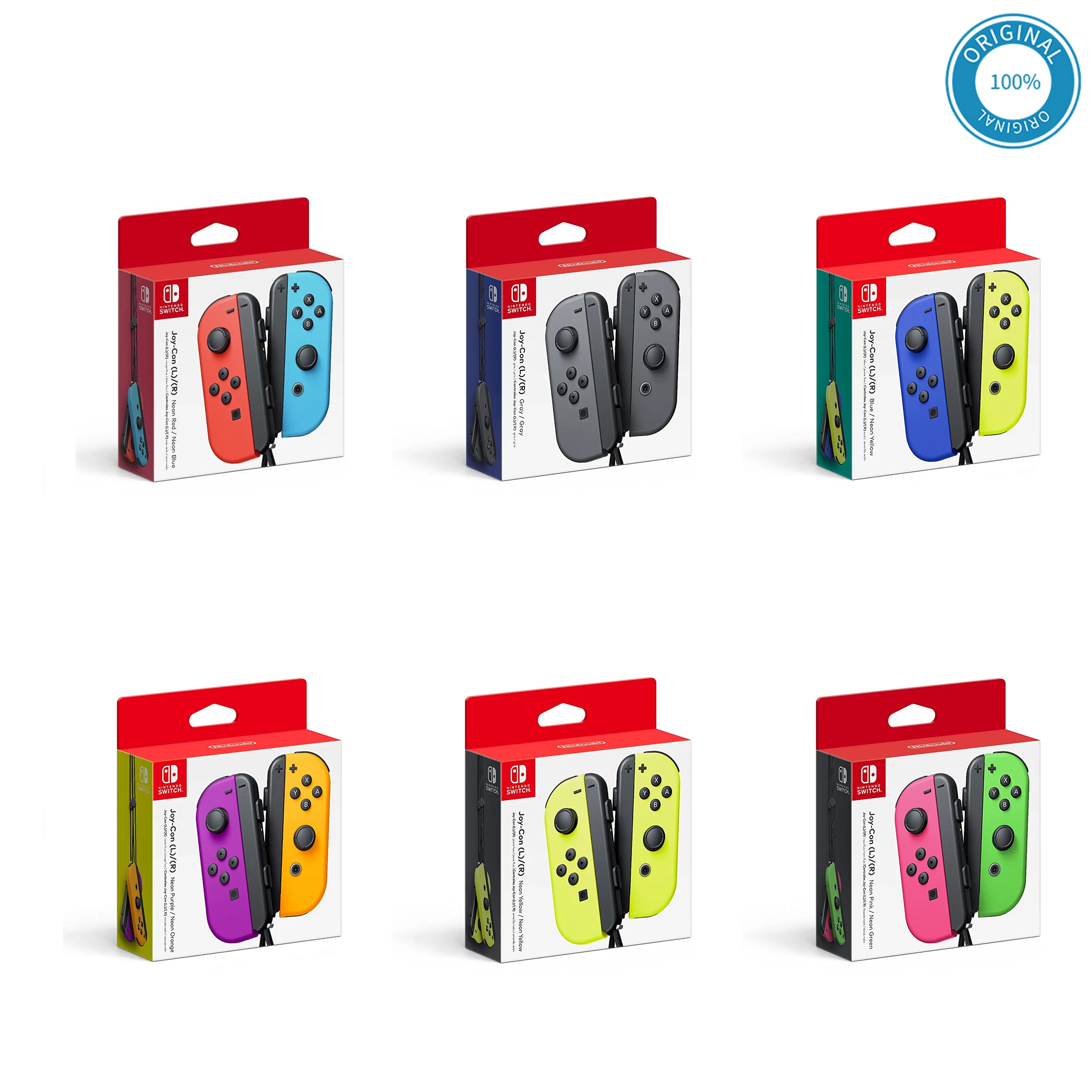 Nintendo Joy-Con (L/R) Controller Pair - Neon  Red/Blue/Yellow/Purple/Orange/Pink/Green and Grey - Joycon Controllers for  Switch