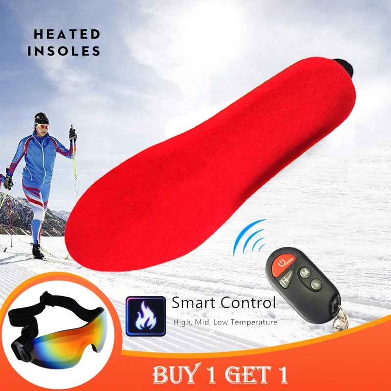 [Promotion] Winter Warm Electric Heated Insoles with Remote Control 1800mAh Battery Heating Shoe Insoles Pads Free Ski Glasses