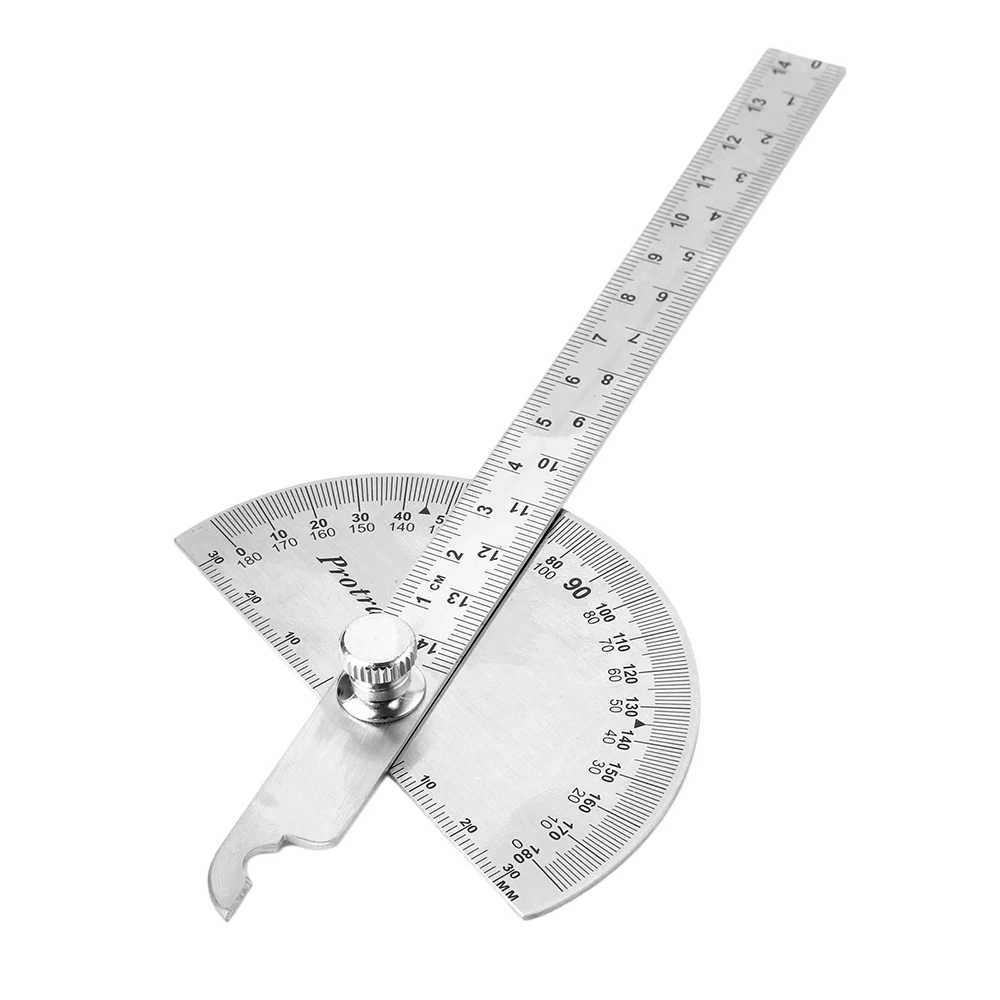 

14.5cm 180 Degree Adjustable Protractor Multifunction Stainless Steel Roundhead Angle Ruler Mathematics Measuring Tool